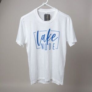 Lake Mode Graphic Tee White Blue Print Softtek Blend Small NWT